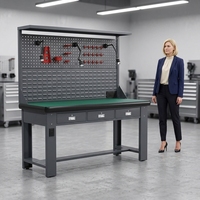 Banc de travail modulaire pour garage avec panneau perforé complet et crochets à outils pour système de rangement de garage et réparation de motos à domicile