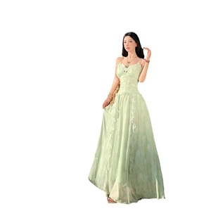 <b>Mint</b> Green Floral Print Sundress Fitted Waist Ruffled Hem Summer Long <b>Dress</b> Women Breathable Style - Product Image 5