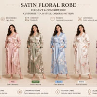 Robe de chambre de luxe grande taille respirante en satin pour femme, broderie florale, longue, avec poches, idéale pour l'été ou comme robe de mariée, modèle ODM
