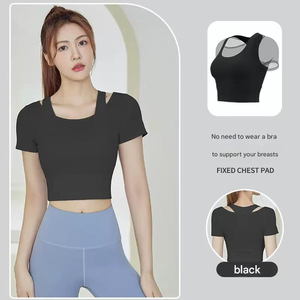 Ventes en gros de vêtements de sport pour femmes, ensembles de yoga, hauts courts à manches longues, respirants, doux, grande taille, logo personnalisé, sans couture, pour la salle de sport - Product Image 1