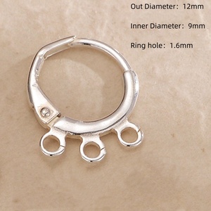 925 Sterling Silver 12mm <strong>3</strong> <strong>Loop</strong> French Lever Earring <strong>Hooks</strong> Wire Base Hoop Earrings for Diy Jewelry Making Supplies - Product Image 2