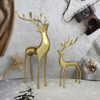 Ensemble de 2 figurines de rennes, décoration d'intérieur, cerfs de Noël en laiton, rennes lourds, décorations d'intérieur de Noël pour la maison