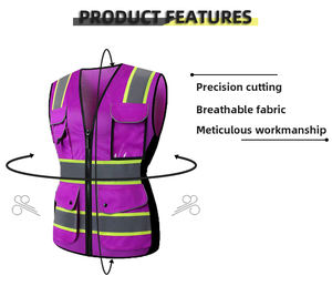 Neon amarelo reflexivo jaqueta de segurança colete feminino com guarnição alongada roxo e malha premium roupas reflexivas - Product Image 4