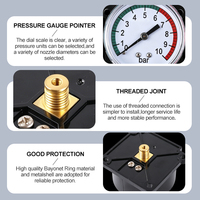 Back Mount Square Pressure Gauge 0-10BAR Manometer ABS Housing Brass Thread 2.0" Dial for Gas Equipment & Air Pump