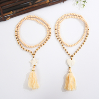 Collier à pampilles en perles de bois de style ethnique, pendentif en turquoise synthétique, longue chaîne – Fournisseur en gros
