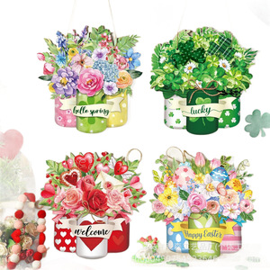 Wooden Floral <b>Spring</b> Door <b>Decorative</b> Sign Garland Indoor Outdoor Home Furnishing Welcome Sign 12 Pieces Set - Product Image 5