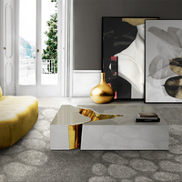 Meubles de salon modernes de luxe, table basse rectangulaire blanche haut de gamme avec plateau en acier inoxydable, design convertible pour la maison