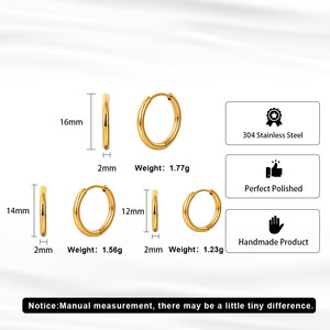 Exquisite 18K Gold Waterproof Stainless Steel Jewelry Minimalist Simple 2mm <b>Gauge</b> Hoop Huggie Earring Set - Product Image 4