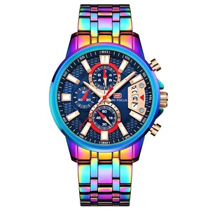 Drioshipping Luxury Rainbow Fashion <b>Chronograph</b> Sport Watch for Men Quartz Wristwatches MINI FOCUS Male Clock - Product Image 2