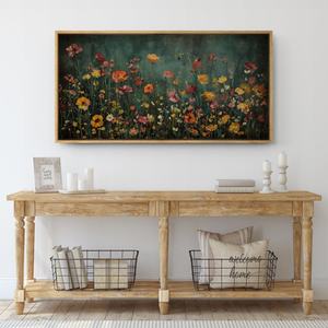 Peinture à l'huile encadrée Scène de fleurs en pleine floraison, Artisanale sur toile, pour la décoration de paysages, de spas et de salles de méditation - Product Image 1