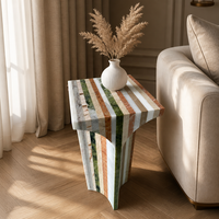 Table d'appoint en mosaïque de marbre naturel multicolore |   Table d'appoint artisanale avec incrustation de pierre |   Meubles de salon et de chambre à coucher modernes et luxueux