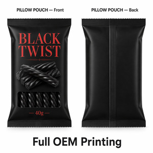 Sacchetto per alimenti monodose piatto con finestra, sigillatura a punta, nero classico, per caramelle alla liquirizia, torsioni e ruote di liquirizia retrò - Product Image 4