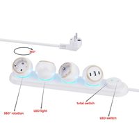 Nouvelle Prise de Courant Rotative à 360 Degrés 2026 GS/KC avec Bande Lumineuse, Multi-Fonctions, 3 Prises EU, USB-A/Type-C, Idéale pour Bureau, Nouveau Style