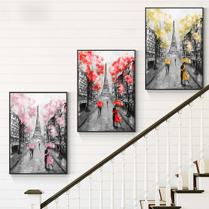 <span class=keywords><strong>Peinture</strong></span> à l'huile sur toile « Amoureux sous l'ombrelle rouge », affiches murales, impressions, images abstraites de paysages urbains, décoration intérieure - Product Image 6