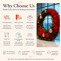 Guirlande de Noël artificielle surdimensionnée, rouge, avec poinsettias, cônes de pin et boules dorées, luxe, taille personnalisée, intérieur/extérieur, hall d'hôtel, entrée