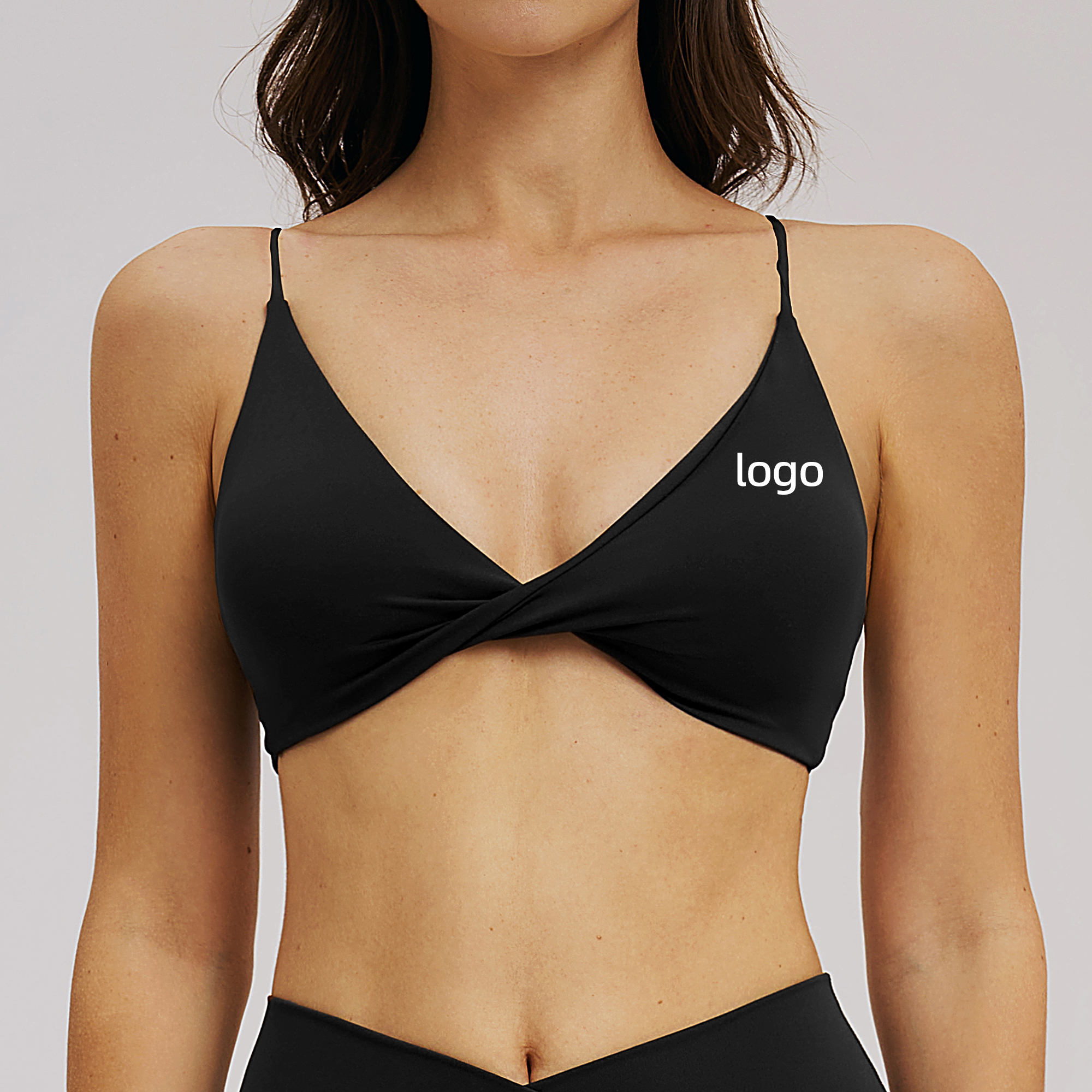Breathable Lightweight Padded High Support Brushed Nylon Sports Bra V-neck Crisscross Straps Yoga Exercise Fitness Underwear