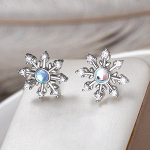 Orecchini a forma di fiocco di neve bianco champagne con zirconi rotondi taglio brillante per donna, regalo carino, gioielli in lega E4329 - Product Image 5