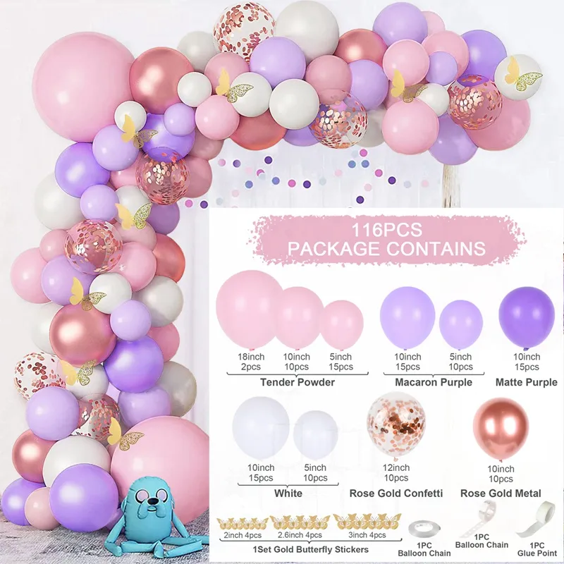 JY bebek duş lateks balon çocuklar doğum günü partisi dekoru globos seti Macaron kelebek balonları Garland Arch kiti Balaos