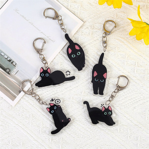 Spot Wholesale Cute Black Cat Acrylic Keychain <b>Cartoon</b> Kitten Bag Charm Animal Plastic Key <b>Ring</b> for Backpack Phone Gift - Product Image 1
