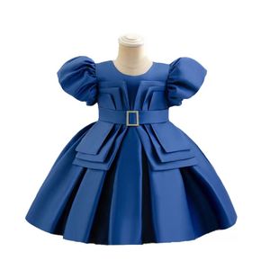 Vestido de Fiesta Elegante con Mangas Abullonadas, Lazo en la Cintura y Encaje para Bebés y Niñas Pequeñas - Pedido Personalizado al por Mayor - Product Image 5