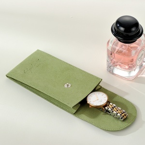 Custom Logo Jewelry Pouch Packaging Green Microfiber Snap Button <b>Gift</b> Bag Watch Pouch - Product Image 2