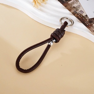 Simple Promotion Gift Low Price Silver Plated Metal Clasp Silver Bead Women <b>Bag</b> <b>Charm</b> Soft PU Leather Strap Braided Keychain - Product Image 3