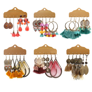 Boucles d'oreilles pendantes bohèmes à pampilles pour femmes, bijoux fantaisie, accessoires de fête colorés, ensemble de boucles d'oreilles en alliage métallique - Product Image 5