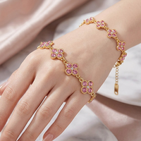Bracelet Trèfle Luxe Léger en Gros, Bracelet Tennis Zircon Rose Doux en Acier Inoxydable Plaqué PVD