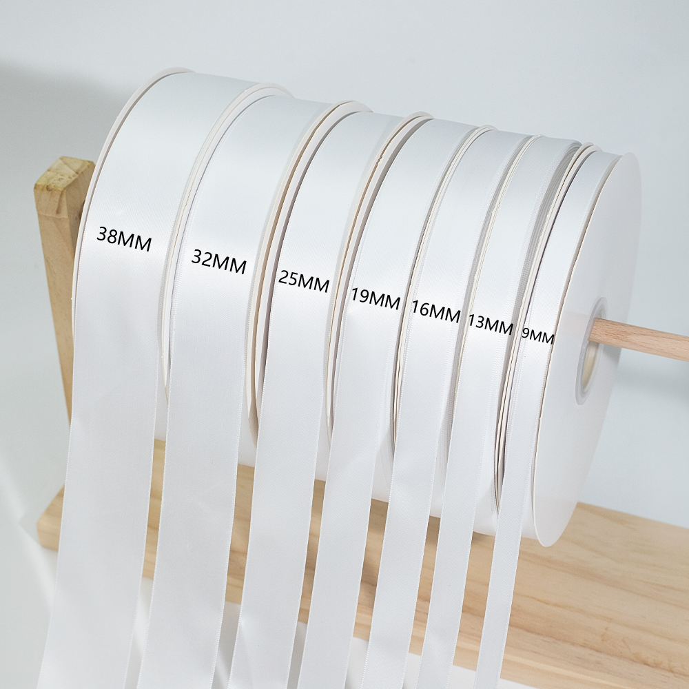 Factory Custom Recyclable 38mm Single/Double Faced Satin Ribbon Gift Printed Ribbon Roll Polyester Custom White Ribbon With Logo