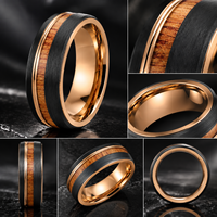 Bague en acier tungstène personnalisée JLM Factory avec incrustation de bois et or rose pour homme et femme, alliance de mariage, cadeau d'anniversaire
