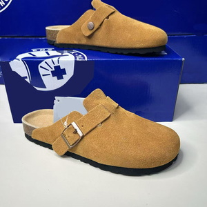Mules plates d'extérieur tendance 2025, sabots Birkenstocks, sandales en cuir véritable et daim pour hommes et femmes, lit de pied en liège Hana, solide - Product Image 3
