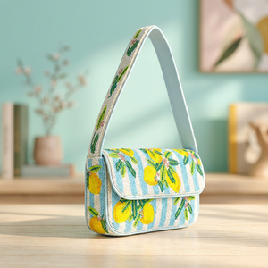 Sac à bandoulière en toile fait main avec motif brodé citron, travail de broderie, design bleu clair et jaune par AALIYAN IMPEX - Product Image 1