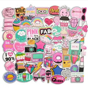 Stiker Vsco Perempuan, Stiker PVC Tahan Air Kawaii Pink Menyenangkan Keren Hydro untuk Laptop 60 Buah