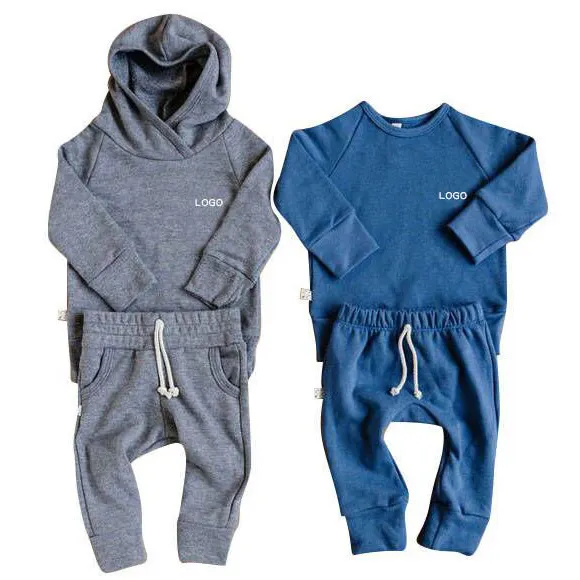 Custom Organic Cotton Baby Kids Tracksuits Sport Clothes Set Hoodie Sweatsuit Clothing Thicker New Born Baby Hoodies Jogger Set