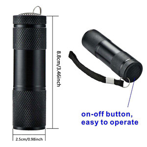 Mini Linterna UV de 9 LED de Aleación de Aluminio, Equipo de Emergencia para Camping, Funciona con Pilas Secas, <span class=keywords><strong>Luz</strong></span> Púrpura 395nm - Product Image 2
