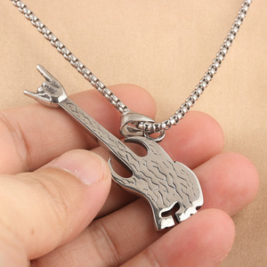 Yunnique – pendentif de guitare en acier inoxydable, collier unisexe, design géométrique, style Punk, bijoux à la mode, 231048 - Product Image 2