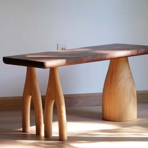 Table à manger rectangulaire en bois massif, faite à la main, couleur noyer naturel, pour salle à manger - Product Image 1