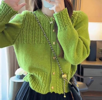 Suéter de Mujer Nuevo Estilo Coreano con Punto Trenzado, Manga Larga, Botones Dorados Dulces