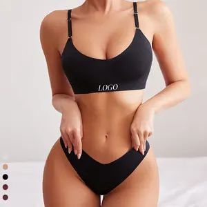 High Quality Bra Set Sexy Underwear Wireless Adjustable Straps Bra And Thong Set With Breast Pad Customized Women Seamless Bra