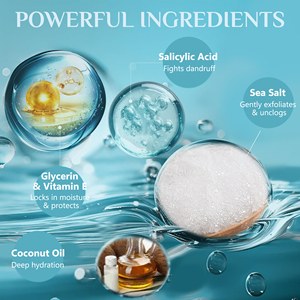 Gommage hydratant pour le cuir chevelu au sel marin et à la glycérine, vitamine E, prévient la sécheresse et les irritations, favorise une croissance capillaire plus saine, <span class=keywords><strong>shampoing</strong></span> - Product Image 4