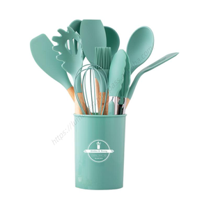 Juego de utensilios de cocina de silicona al por mayor, 12 piezas, resistentes al calor, herramientas de cocina, regalo con mango de madera - Product Image 5