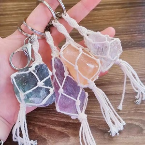 <span class=keywords><strong>Porte</strong></span>-clés en <span class=keywords><strong>macramé</strong></span> tendance avec pampille en cristal de quartz naturel irrégulier, énergie de guérison, boucle en corde, pour clés de voiture, pendentif de sac pour femmes et hommes - Product Image 2