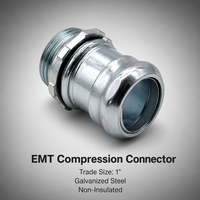 Connecteur de compression EMT de 1 pouce en acier galvanisé, raccord non isolé, filetage NPSM droit pour boîte de jonction et conduit