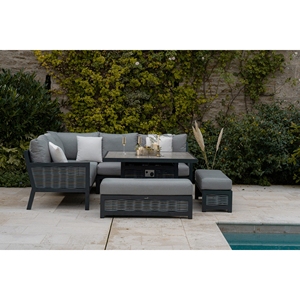 Divano giardino Patio Set impermeabile 4 pezzi <span class=keywords><strong>vimini</strong></span> per tutte le stagioni salotto in alluminio Rattan mobili da esterno con pozzo del fuoco - Product Image 3