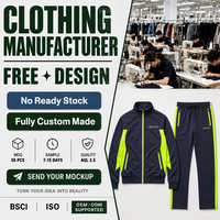 Produsen Pakaian Kustom Berkualitas Tinggi Setelan Jaket Olahraga Biru Tua Hijau Neon dan Celana Jogger Setelan Olahraga Pria