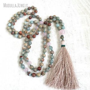MN36090 Collana con Nappe in Seta, Opale Africano <span class=keywords><strong>e</strong></span> Quarzo Rosa, 108 Perle Mala per Yoga, Meditazione <span class=keywords><strong>e</strong></span> <span class=keywords><strong>Preghiera</strong></span>, per la Pace Interna <span class=keywords><strong>e</strong></span> la <span class=keywords><strong>Guarigione</strong></span> - Product Image 1