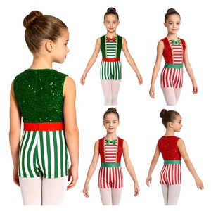 Traje de baile navideño para niñas, rojo, verde, opcional, con lentejuelas, pantalones cortos a rayas, lazo de satén, traje navideño para niños, talla personalizada - Product Image 1