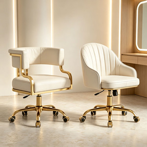 Modern PU Leather Salon <b>Chair</b>, Swivel <b>Vanity</b> <b>Chair</b> with Metal Rolling Base for Beauty Studio Hair Salon - Product Image 4