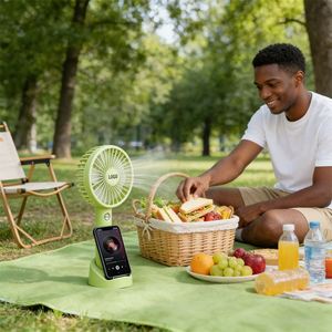 2026 Custom Portable <b>Mini</b> Usb Rechargeable Hand Held <b>Desk</b> Fan With Phone Stand for Outside - Product Image 2