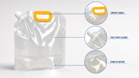 Pochette souple pliable avec bec verseur en plastique anti-fuite, personnalisable avec logo, avec poignée, pour boissons et eau, type sac de stockage autoportant